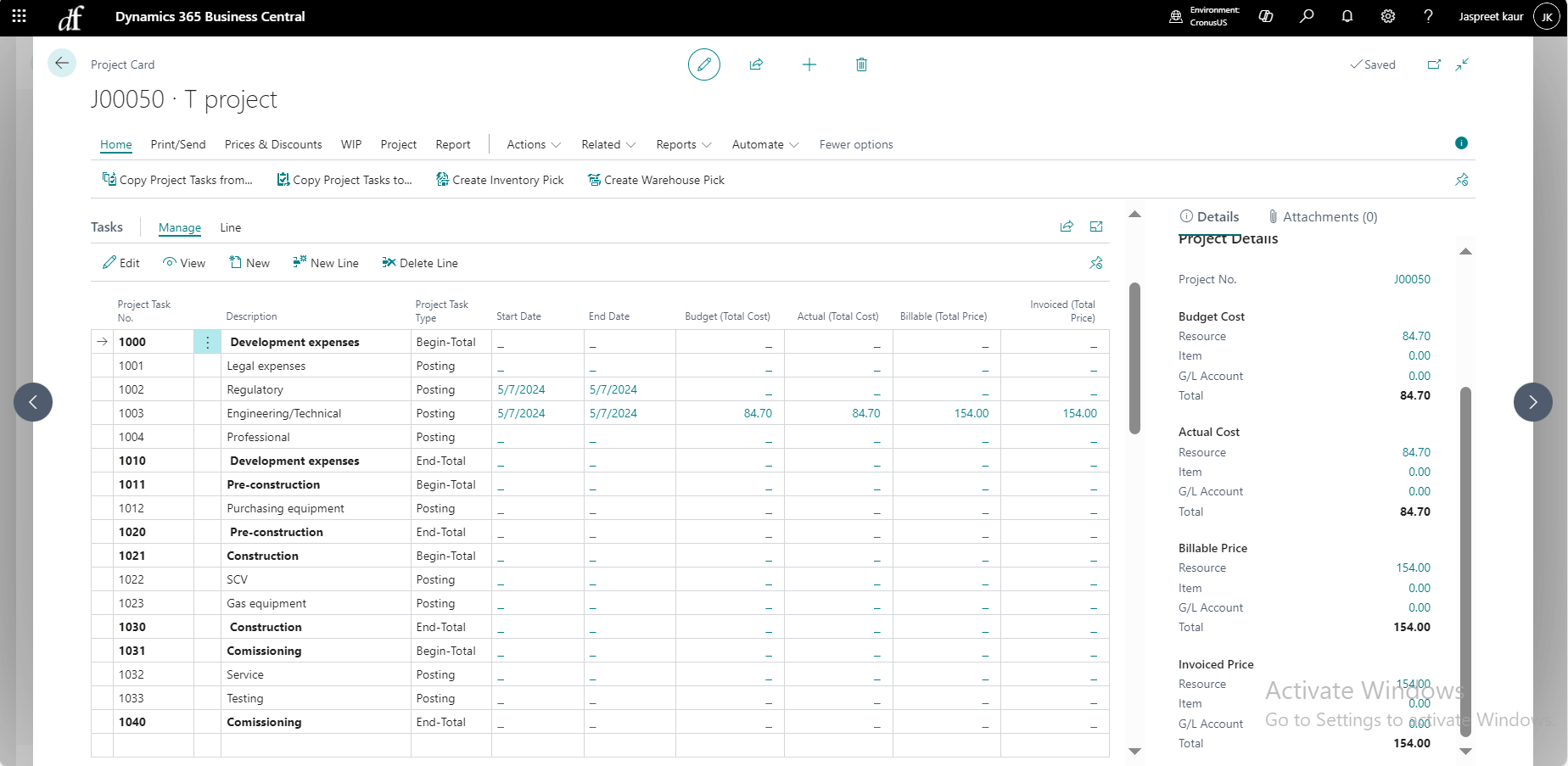 Budget and profitability tracking